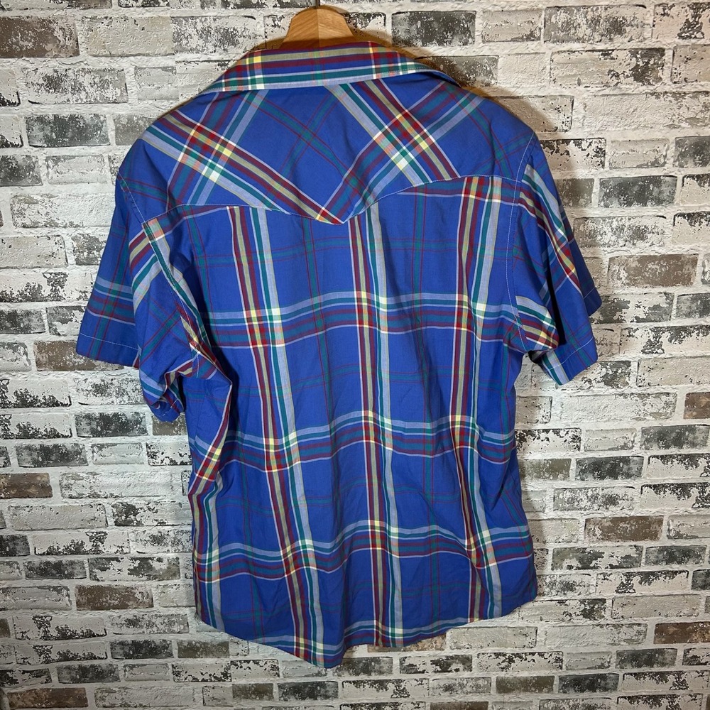 Wrangler Cowboy Cut Mens Blue Plaid Western Pearl Snap Short Sleeve Shirt 16.5 L - Picture 4 of 4